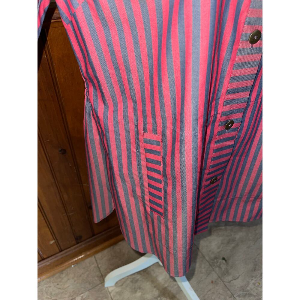 Womens Cabi Red Black Striped Button Down Regatta Shacket w/Patches Size M - Picture 5 of 10